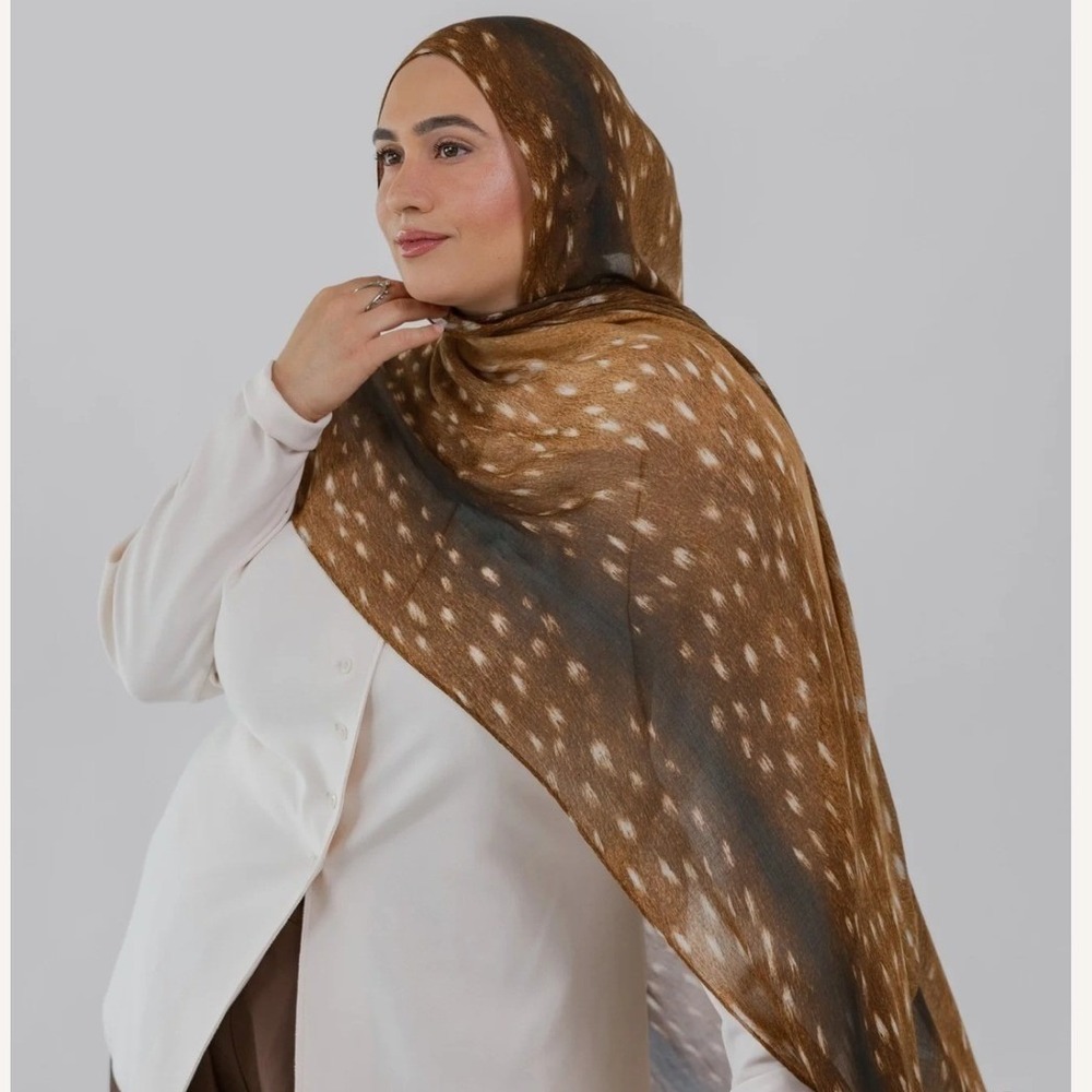 Vela Fawn Modal Hijab Scarf Standard 28x73 NWT Brown Neutral Animal Print